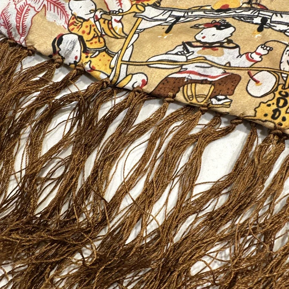 Jin Xiu Lang Japanese Folk Scenes Scarf 100% Silk Asian 65x20
